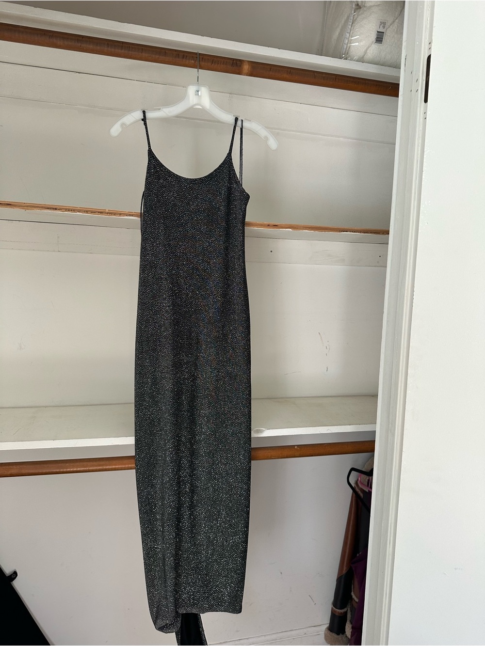 Vintage Metallic Black Slip Maxi Dress